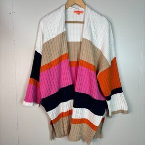 Vilagallo Cardigan XL Multicolor Striped Open-Front 3/4‎ Sleeve Sweater Cotton